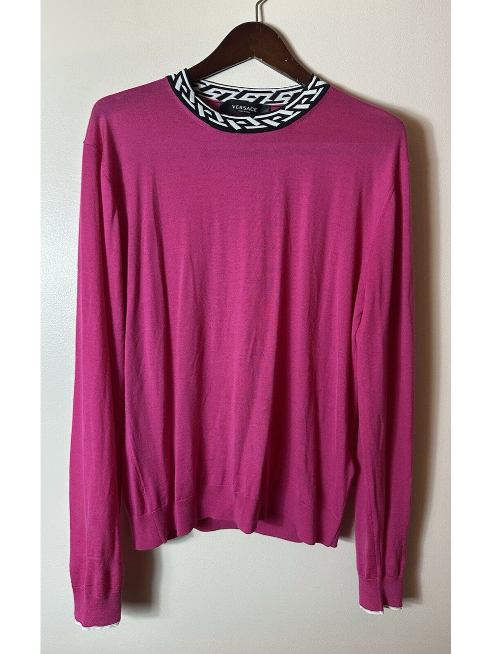 Versace Sweater Womens XXL 48 Fuchsia Pink Greca Logo 046D7422EB728 Luxury Italy